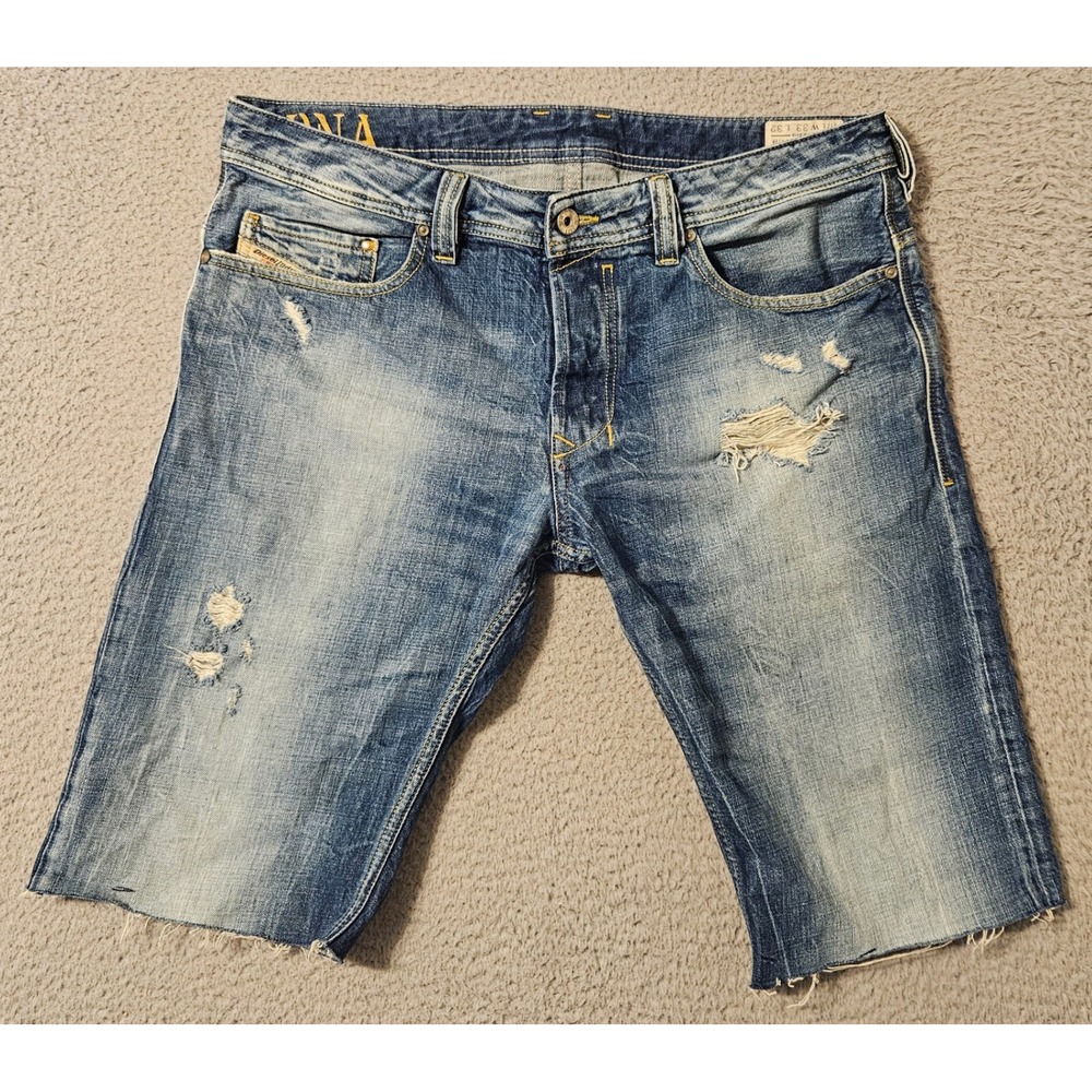 Diesel Safado DNA Dirty New Age Distressed Denim Cutoff Shorts Mens 33 Blue